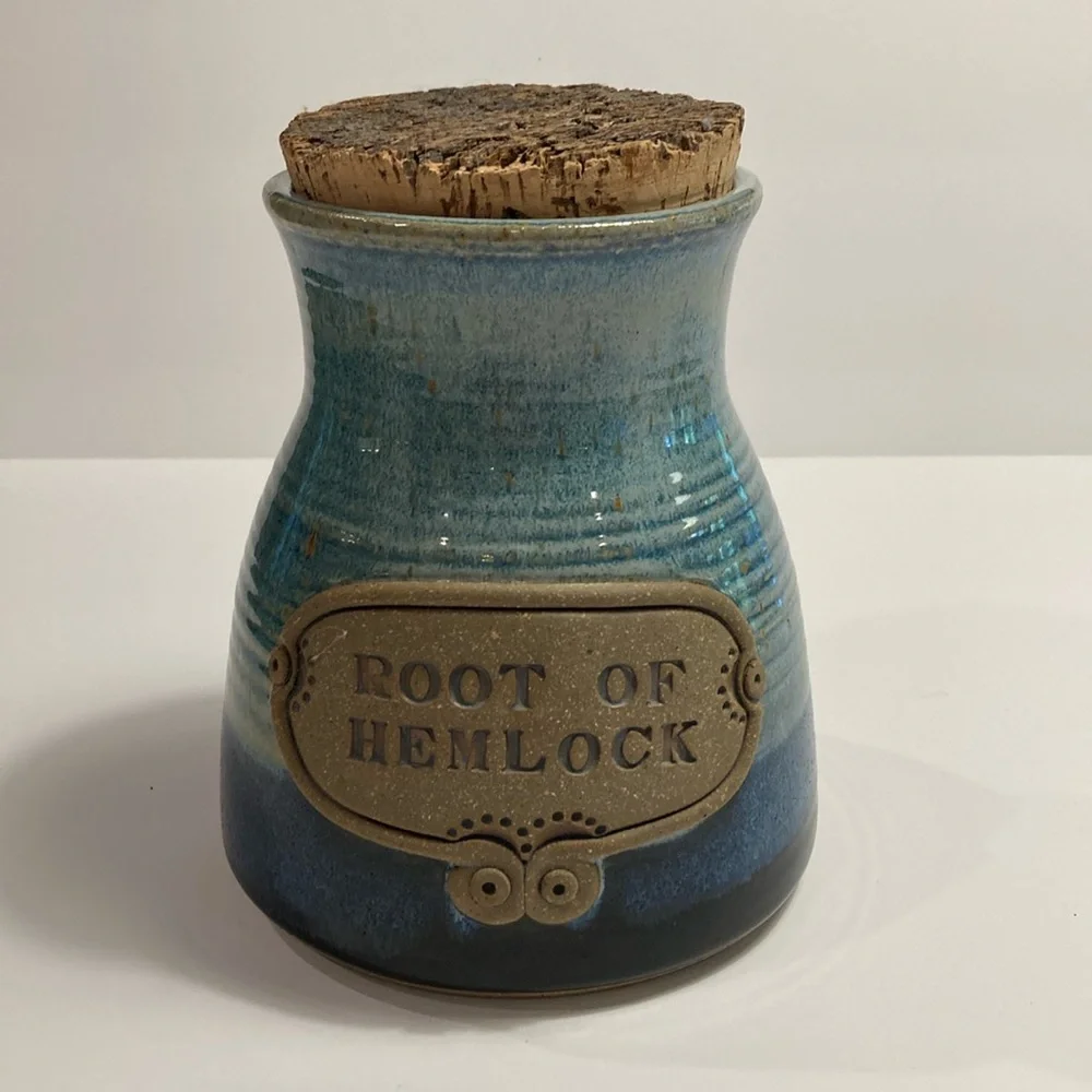 Handmade Novelty Print Saying Pottery Halloween Nature Outdoors Blues Greens Lid